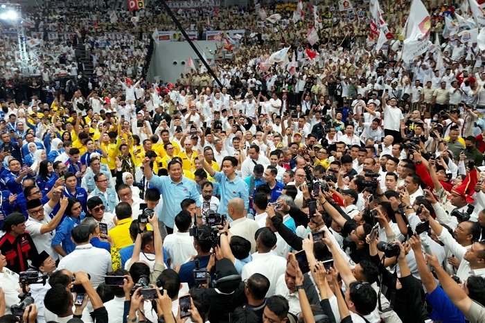 Deklarasi pasangan capres-cawapres Prabowo Subianto dan Gibran Rakabuming Raka di Indonesia Arena, Senayan, Jakarta. (Dok. TIm Media Prabowo Subianto)
