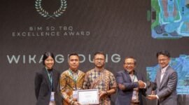 PT Wijaya Karya Bangunan Gedung Tbk (WEGE) mendapatkan BIM 5D TBQ Excellence Award, Kamis  (25/4/2024). (Dok. WEBE)