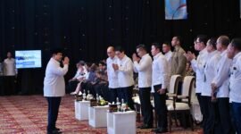 Presiden RI Prabowo Subianto menghadiri Musyawarah Nasional (Munas) konsolidasi persatuan Kamar Dagang dan Industri (Kadin) Indonesia. (Facebook.com @Setkab RI)
