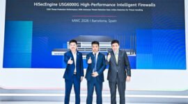 Attendees at the launch ceremony included: Richard Wu, President of Security Domain, Data Communication Product Line, Huawei, Adriano da Rocha Lima, Secretary-General of the Government of Goi&aacute;s State, Brazil, Jason He, President of Enterprise Data Communication Marketing & Solution Sales Dept, Huawei