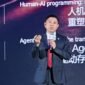 Leon Wang, President of Huawei's Data Communication Product Line, delivering a speech