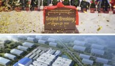 From top: A groundbreaking ceremony for the Rianlon Malaysia R&D and Manufacturing Base in January. A rendering of Rianlon's R&D and manufacturing base in Malaysia. PHOTOS PROVIDED TO CHINA DAILY