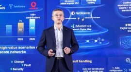 John Cai, Vice President of Huawei's Data Communication Product Line, delivering a keynote speech